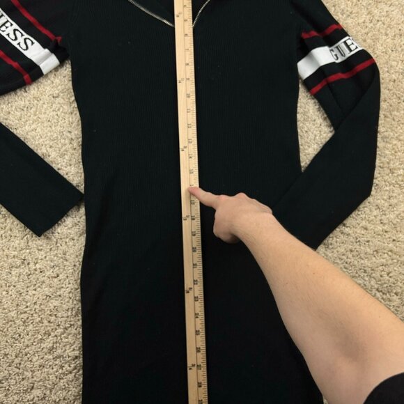 Guess Sweater Women Large Black Red Pullover 1/4 Zip Casual Knit Ladies w Logos - Picture 6 of 8